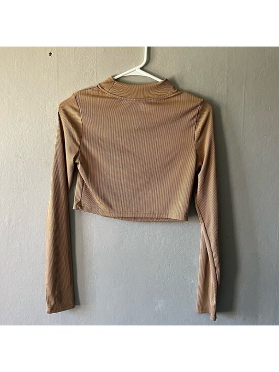 Tops - Tan Ribbed Long Sleeve Top With Asymmetric Cut Out Size Medium